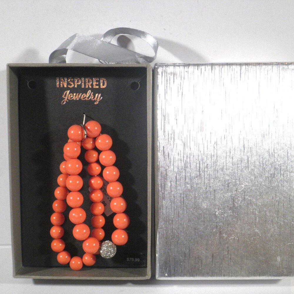 Vintage Coral Glass Double-Strand Beaded Elastic Bracelet